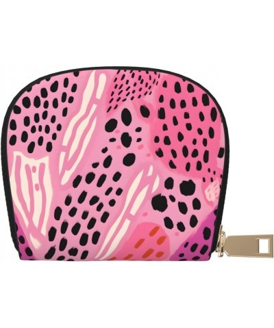 Card Wallet Pink Leopard Print Leather Small Wallet Travel Wallet Slim With Zipper Credit Card Holder For Women Gift Accordio...