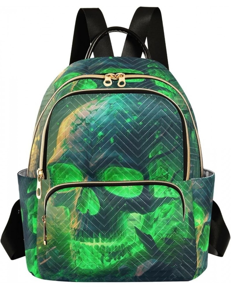 Small Fashion Backpack for Women Lighting Green Skull Print Ladies Travel Daypack Aesthetic Shoulder Bag 11.4×6.1×14.1 IN $15...