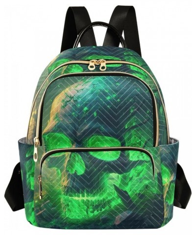 Small Fashion Backpack for Women Lighting Green Skull Print Ladies Travel Daypack Aesthetic Shoulder Bag 11.4×6.1×14.1 IN $15...