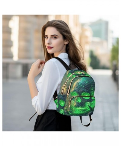 Small Fashion Backpack for Women Lighting Green Skull Print Ladies Travel Daypack Aesthetic Shoulder Bag 11.4×6.1×14.1 IN $15...