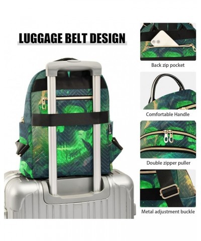 Small Fashion Backpack for Women Lighting Green Skull Print Ladies Travel Daypack Aesthetic Shoulder Bag 11.4×6.1×14.1 IN $15...