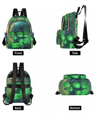 Small Fashion Backpack for Women Lighting Green Skull Print Ladies Travel Daypack Aesthetic Shoulder Bag 11.4×6.1×14.1 IN $15...