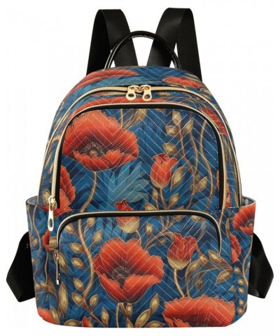 Fashion Backpack Mini Backpack Purse Casual Daily Backpack Red Flower Blue Leaves for Travel for College Work Medium $14.96 B...