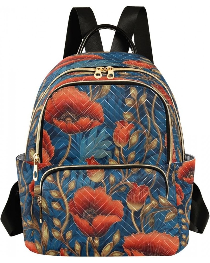 Fashion Backpack Mini Backpack Purse Casual Daily Backpack Red Flower Blue Leaves for Travel for College Work Medium $14.96 B...