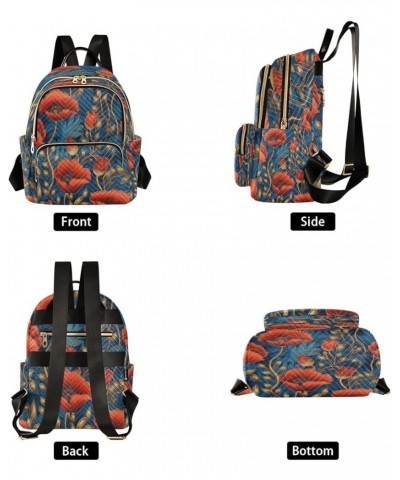 Fashion Backpack Mini Backpack Purse Casual Daily Backpack Red Flower Blue Leaves for Travel for College Work Medium $14.96 B...