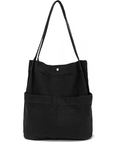 Canvas Tote Handbag Shoulder Bucket Bag Purses For Men & Women With Pockets Black Bucket $13.49 Totes