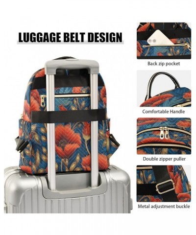 Fashion Backpack Mini Backpack Purse Casual Daily Backpack Red Flower Blue Leaves for Travel for College Work Medium $14.96 B...