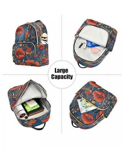 Fashion Backpack Mini Backpack Purse Casual Daily Backpack Red Flower Blue Leaves for Travel for College Work Medium $14.96 B...