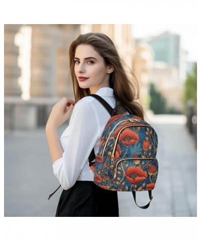 Fashion Backpack Mini Backpack Purse Casual Daily Backpack Red Flower Blue Leaves for Travel for College Work Medium $14.96 B...