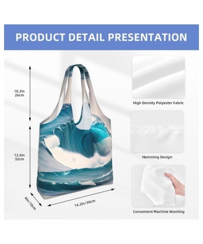 Cartoon Blue Sea Wave Extra Large Capacity Shoulder Canvas Bag For Shopping Travel Daily Use $15.40 Totes