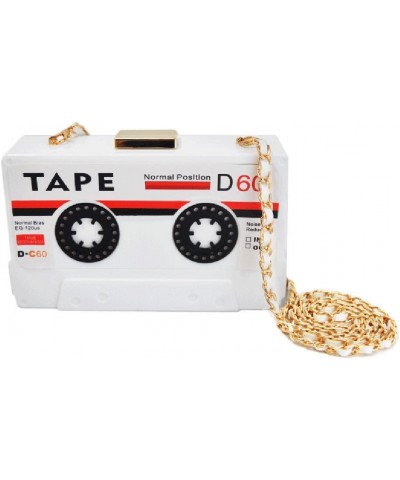 Tape Shaped Shoulder Bag Radio Recorder PU Crossbody Bag Women's Retro Evening Bag Handbag Clutch Purse A-tape-white $16.65 E...