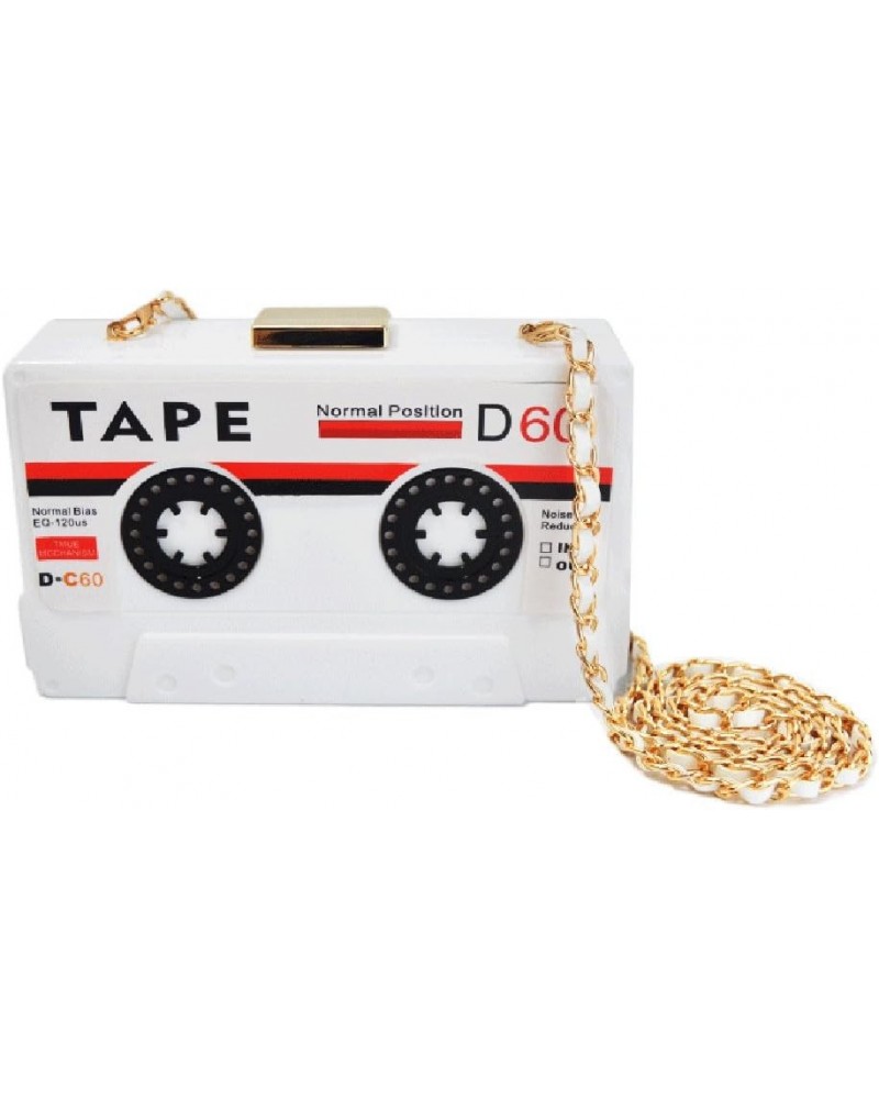 Tape Shaped Shoulder Bag Radio Recorder PU Crossbody Bag Women's Retro Evening Bag Handbag Clutch Purse A-tape-white $16.65 E...