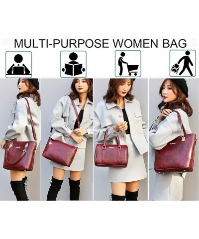 Women Handbags PU Leather Tote Bag Shoulder Bag Ladies Crossbody Bags Clutch Bag Key Case 6 Pcs Set-Black Red $57.59 Totes