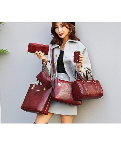 Women Handbags PU Leather Tote Bag Shoulder Bag Ladies Crossbody Bags Clutch Bag Key Case 6 Pcs Set-Black Red $57.59 Totes