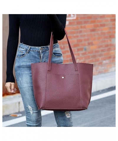 Autumn/Winter Solid Color Litchi Pattern Large Capacity One Shoulder Tote Bag Shopping Bag One Shoulder Bag Coffee $9.24 Totes