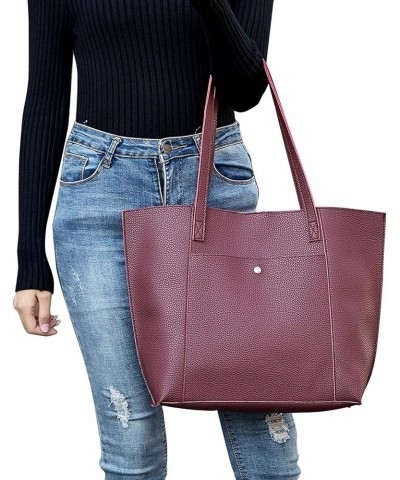 Autumn/Winter Solid Color Litchi Pattern Large Capacity One Shoulder Tote Bag Shopping Bag One Shoulder Bag Coffee $9.24 Totes