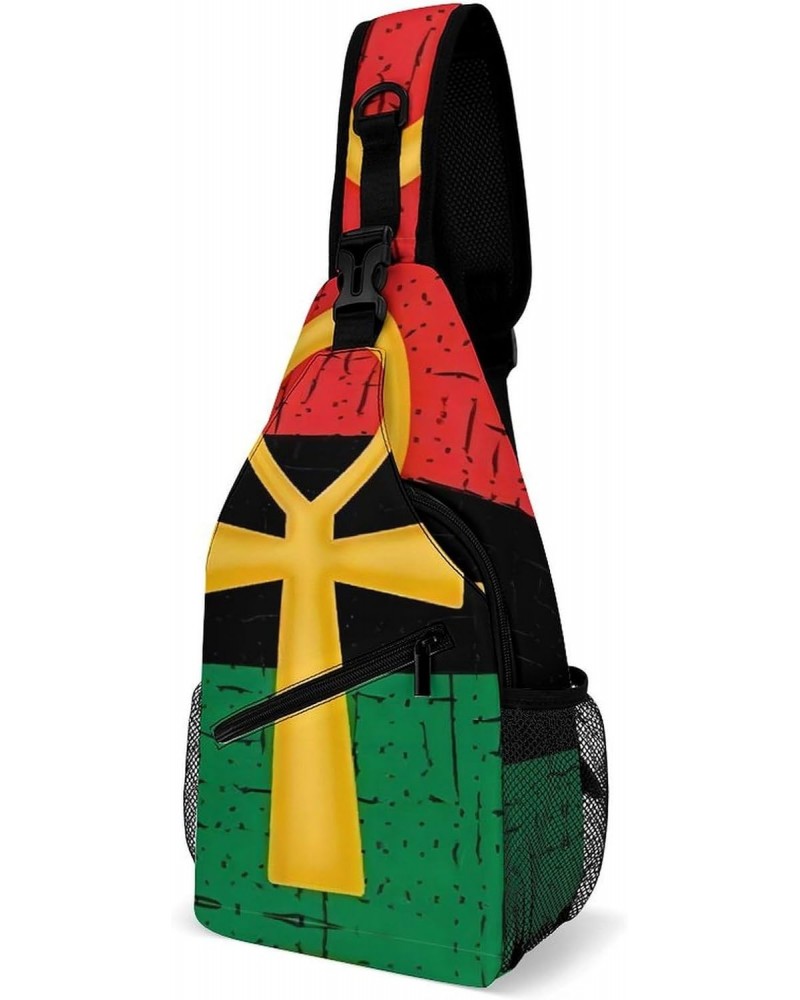 Red And Green Ankh Egyptian Gods Symbol Sling Bags Men And Women Shoulder Backpack Chest Bag Cross Body Chest Sling Backpack....