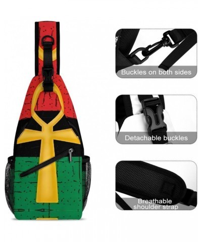 Red And Green Ankh Egyptian Gods Symbol Sling Bags Men And Women Shoulder Backpack Chest Bag Cross Body Chest Sling Backpack....