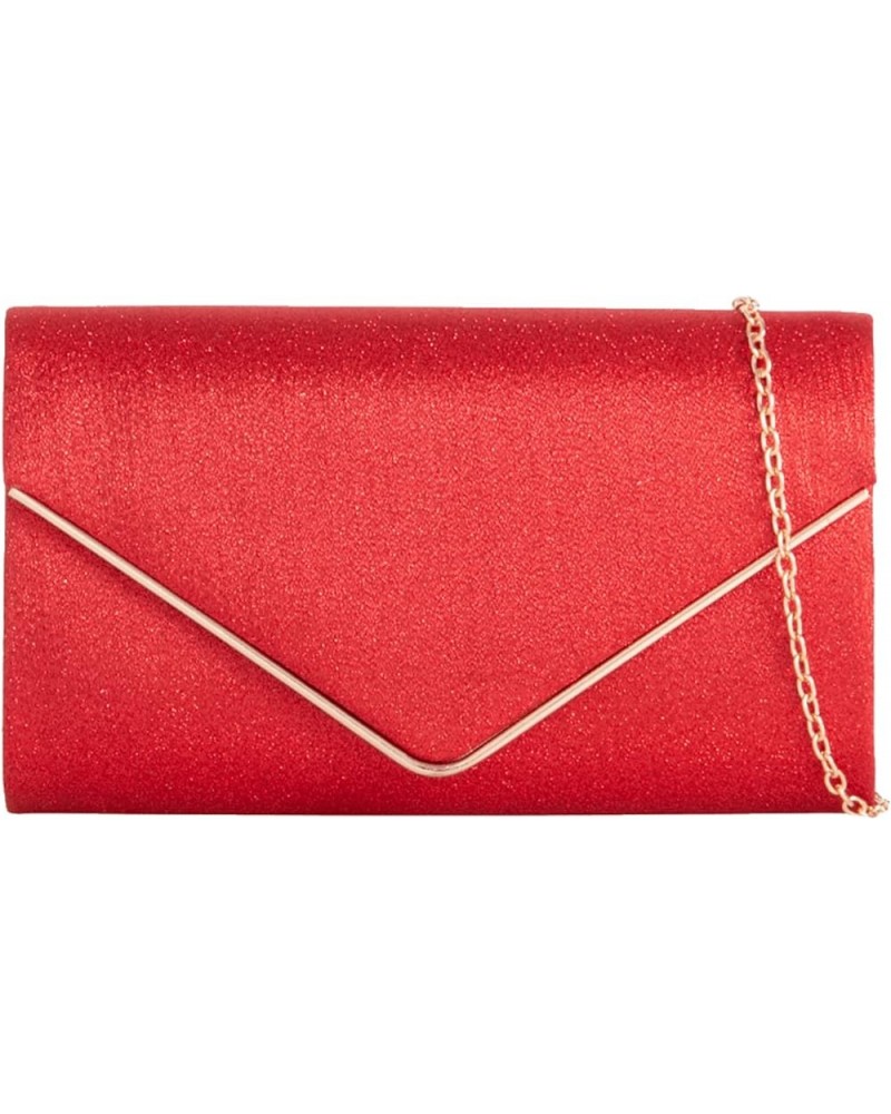 Womens Plain Glitter Clutch Bag Red $26.64 Clutches