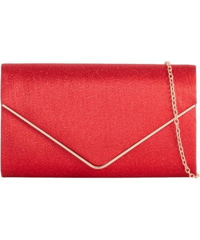 Womens Plain Glitter Clutch Bag Red $26.64 Clutches