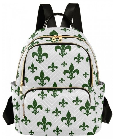 Mardi Gras Women Backpack Fleur De Lis Green White Travel Bag Compact Daily Bag Small $14.25 Backpacks