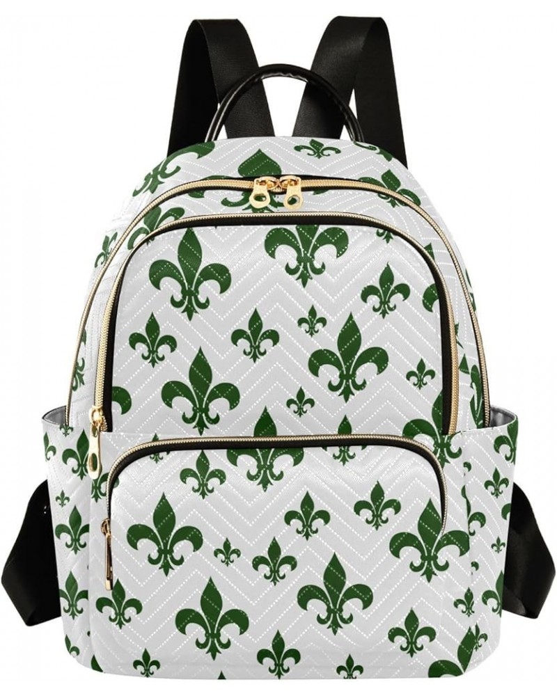 Mardi Gras Women Backpack Fleur De Lis Green White Travel Bag Compact Daily Bag Small $14.25 Backpacks