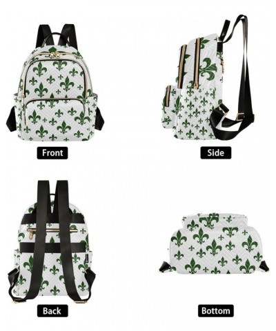 Mardi Gras Women Backpack Fleur De Lis Green White Travel Bag Compact Daily Bag Small $14.25 Backpacks