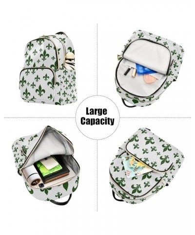 Mardi Gras Women Backpack Fleur De Lis Green White Travel Bag Compact Daily Bag Small $14.25 Backpacks