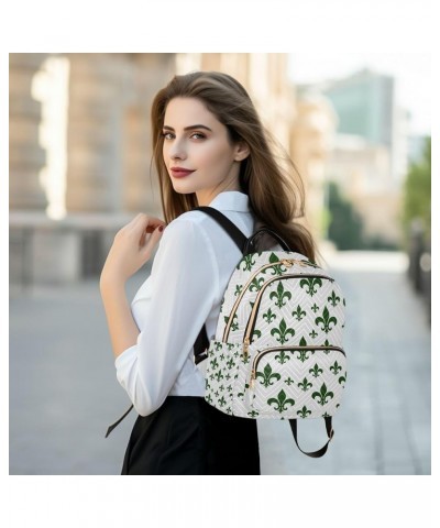 Mardi Gras Women Backpack Fleur De Lis Green White Travel Bag Compact Daily Bag Small $14.25 Backpacks