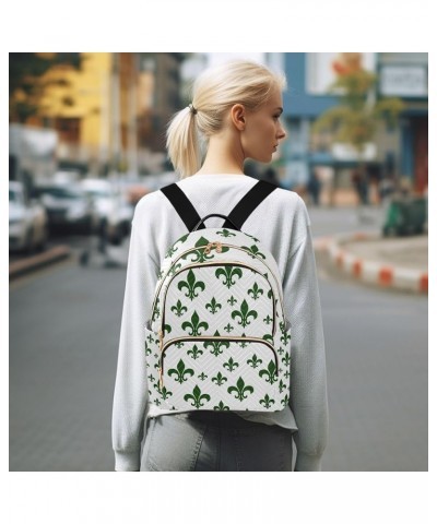 Mardi Gras Women Backpack Fleur De Lis Green White Travel Bag Compact Daily Bag Small $14.25 Backpacks