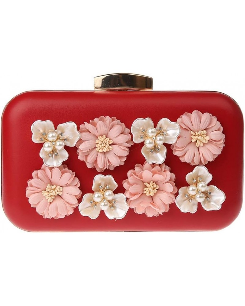 Evening Handbag Purse Clutch Flowers Evening Shoulder Bag Wedding Party Bags Red $21.56 Evening Bags