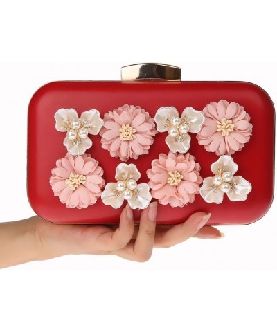 Evening Handbag Purse Clutch Flowers Evening Shoulder Bag Wedding Party Bags Red $21.56 Evening Bags