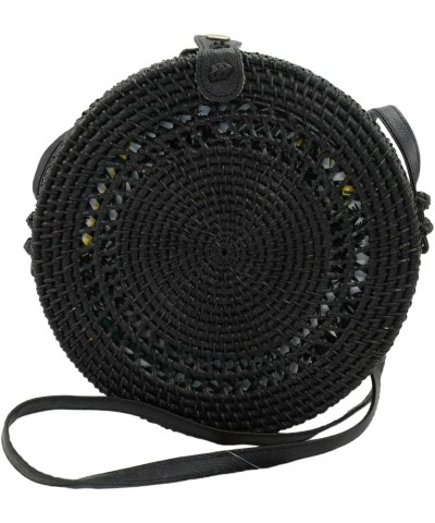 Boho Circle: Handcrafted Round Rattan Bag for Effortless Style Black(large) $22.05 Crossbody Bags