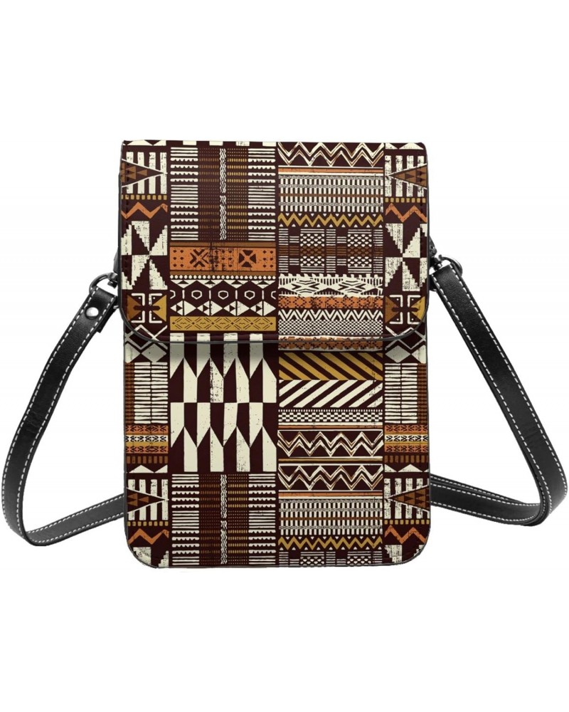 Tribal African Style Patchwork Abstract Small Crossbody Cell Phone Purse for Women Mini Messenger Leather Shoulder Wallet $18...