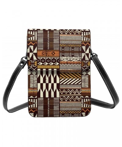 Tribal African Style Patchwork Abstract Small Crossbody Cell Phone Purse for Women Mini Messenger Leather Shoulder Wallet $18...