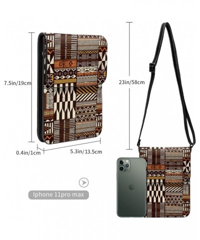 Tribal African Style Patchwork Abstract Small Crossbody Cell Phone Purse for Women Mini Messenger Leather Shoulder Wallet $18...