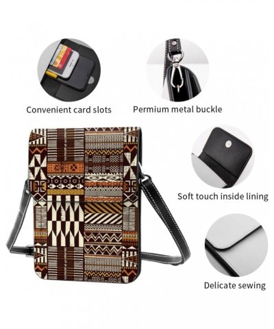 Tribal African Style Patchwork Abstract Small Crossbody Cell Phone Purse for Women Mini Messenger Leather Shoulder Wallet $18...