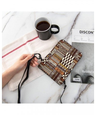 Tribal African Style Patchwork Abstract Small Crossbody Cell Phone Purse for Women Mini Messenger Leather Shoulder Wallet $18...