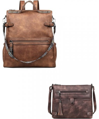 Leather Backpack Purse for Women with with Crossbody Bag for Women $42.11 Backpacks