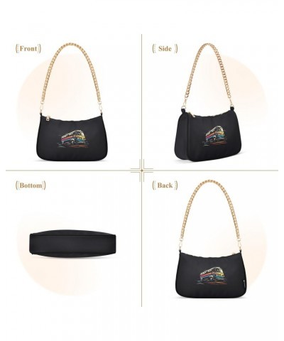 Black Bus Clutch Shoulder Bag for Women, Hobo Tote Handbag with Gold Chain, Crossbody Bag with Zipper Closure $17.39 Totes