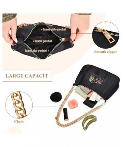 Black Bus Clutch Shoulder Bag for Women, Hobo Tote Handbag with Gold Chain, Crossbody Bag with Zipper Closure $17.39 Totes