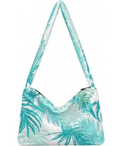 Floral Groovy Retro Flowers Shoulder Purse Handbag, Furry Tote Girls Crossbody Hobo Bag Green Palm Leaves Tropical $12.59 Totes