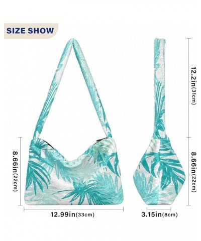 Floral Groovy Retro Flowers Shoulder Purse Handbag, Furry Tote Girls Crossbody Hobo Bag Green Palm Leaves Tropical $12.59 Totes