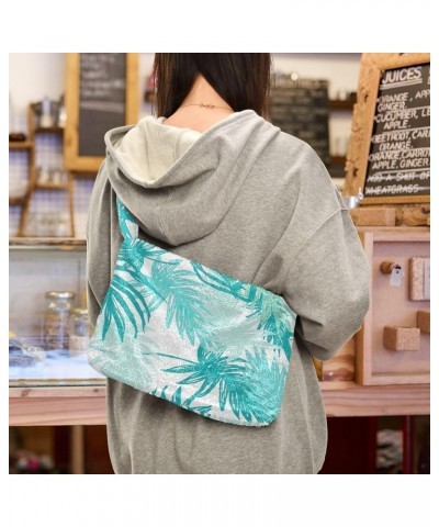 Floral Groovy Retro Flowers Shoulder Purse Handbag, Furry Tote Girls Crossbody Hobo Bag Green Palm Leaves Tropical $12.59 Totes