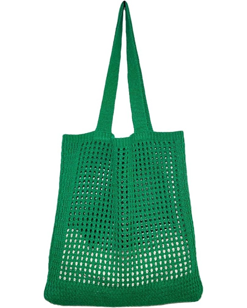 Crochet Bag for Women Knitted Shoulder Bag Beach Purse Hollow Beach Tote Mesh Beach Bag Dark Green $12.53 Totes