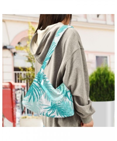 Floral Groovy Retro Flowers Shoulder Purse Handbag, Furry Tote Girls Crossbody Hobo Bag Green Palm Leaves Tropical $12.59 Totes