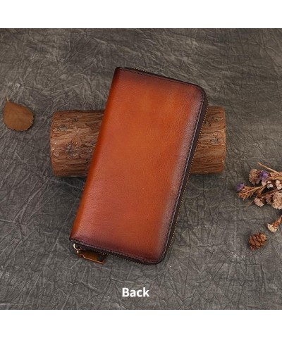 Handmade Women's Leather Zip Around Wallet Clutch Bifold Ladies Card Case Card Holder Flower Embossed Vintage (Brown) Brown $...