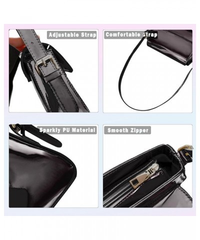 Metallic Evening Bag for Women Clutch Purses Sliver Leather Shoulder Bags Sparkle Y2k Purse for Wedding Party Black $14.15 Totes