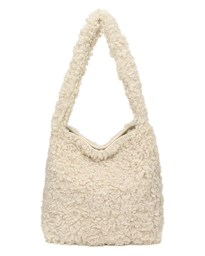 Fuzzy Shoulder Bag for Women Cute Fluffy Hobo Bag Tote Handbag Retro Solid Satchel Purse Large Small Beige $31.24 Totes