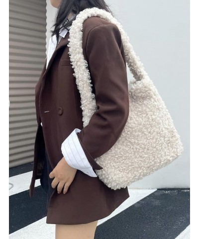 Fuzzy Shoulder Bag for Women Cute Fluffy Hobo Bag Tote Handbag Retro Solid Satchel Purse Large Small Beige $31.24 Totes